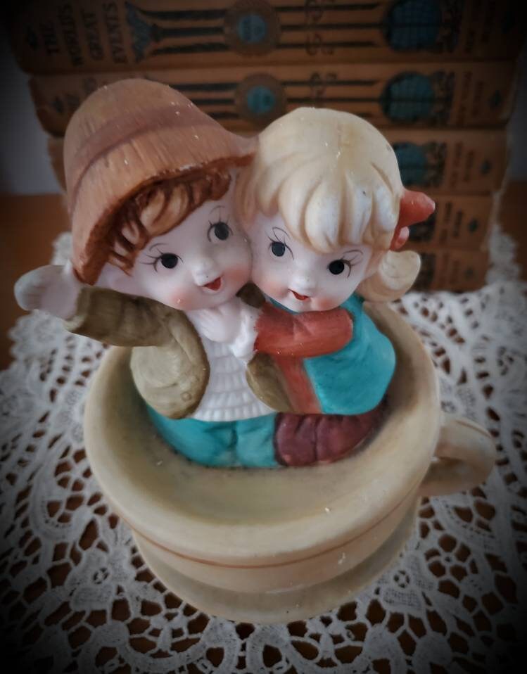 Vintage Music Box Boy and Girl Couple in Teacup Music Box Etsy