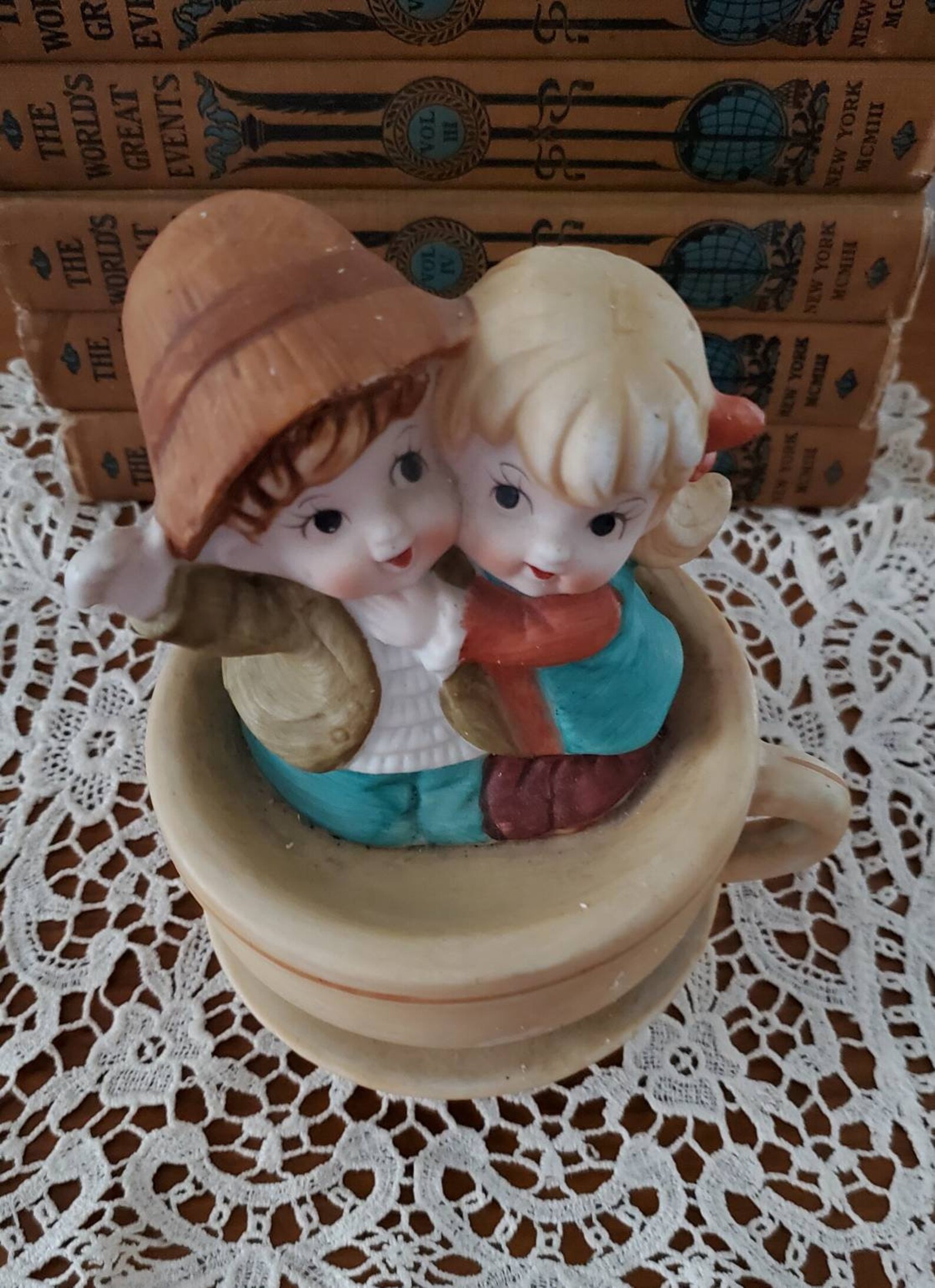 Vintage Music Box Boy and Girl Couple in Teacup Music Box Etsy