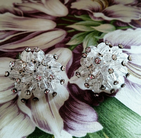 Vintage Crystal Beads and Clear Rhinestone Earrin… - image 1