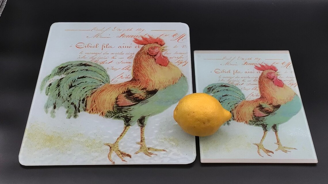 Rooster Tempered Glass Cutting Board Etsy