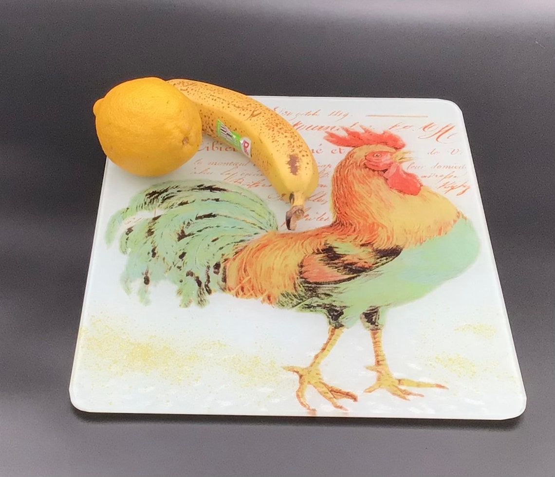 Rooster Tempered Glass Cutting Board Etsy