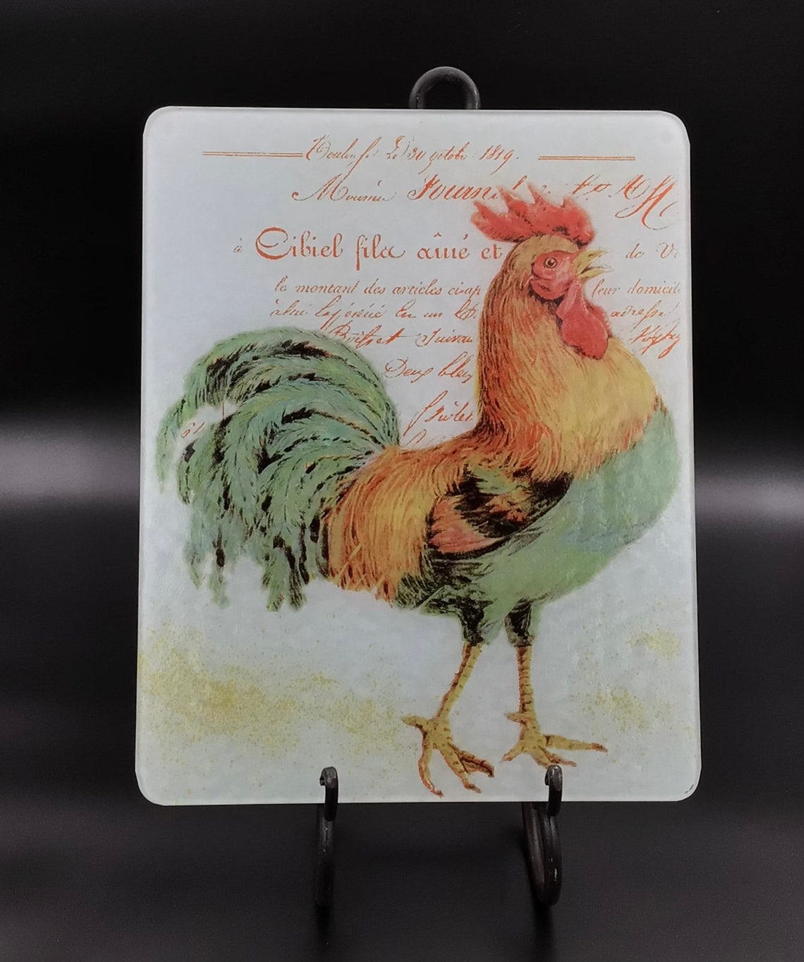 Rooster Tempered Glass Cutting Board Etsy