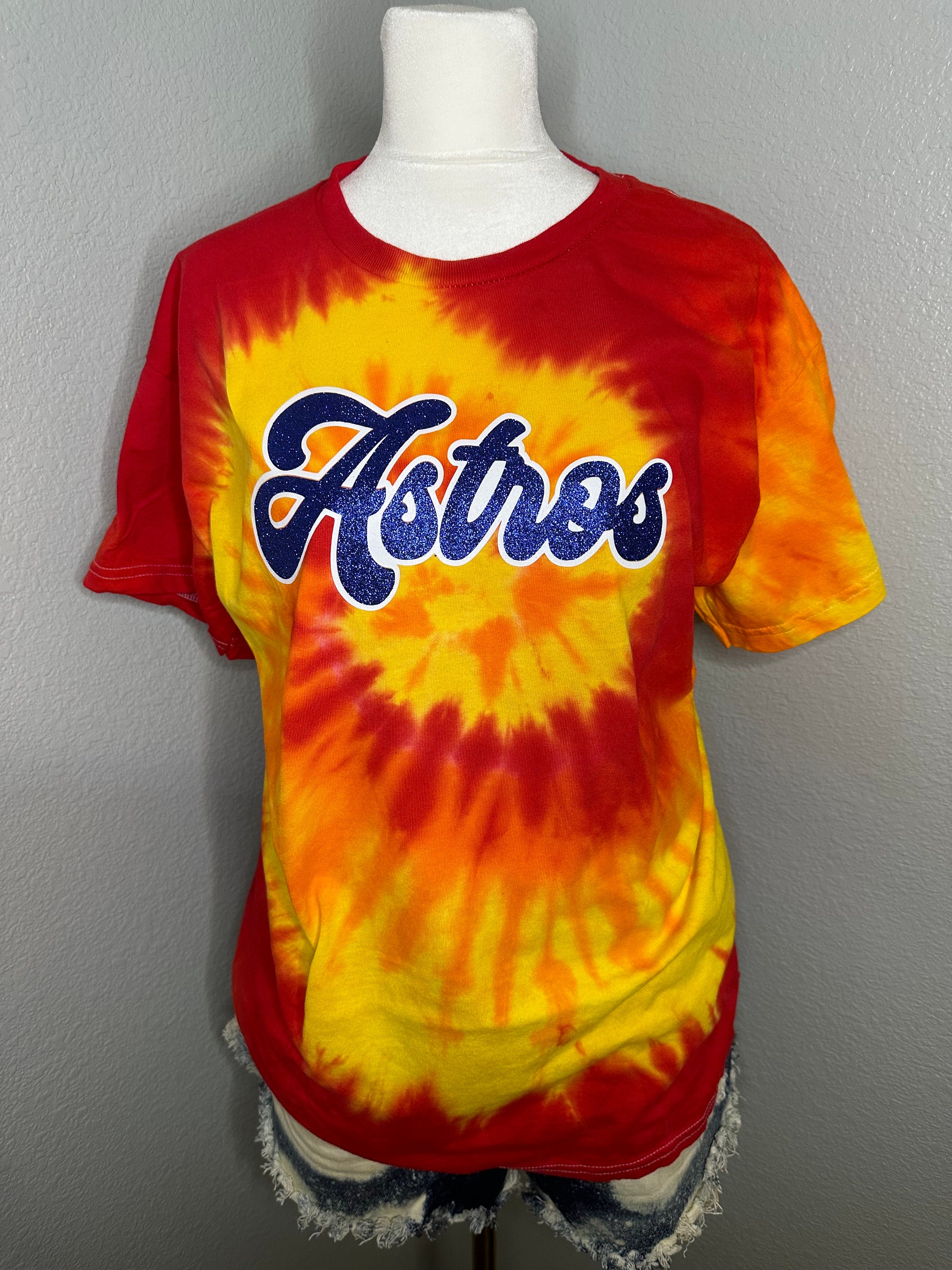 Houston Astros V Tie-Dye T-Shirt - Navy/Orange