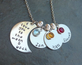 I Love You to the Moon and Back Necklace in Nickel Silver with Three Names