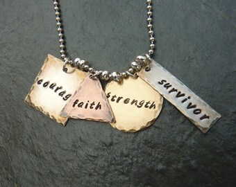 Survivor Necklace - Courage, Faith, Strength, Survivor