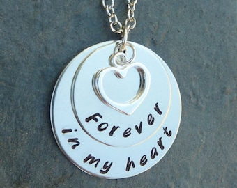 Personalized Forever in My Heart Memorial Necklace in Nickel Silver