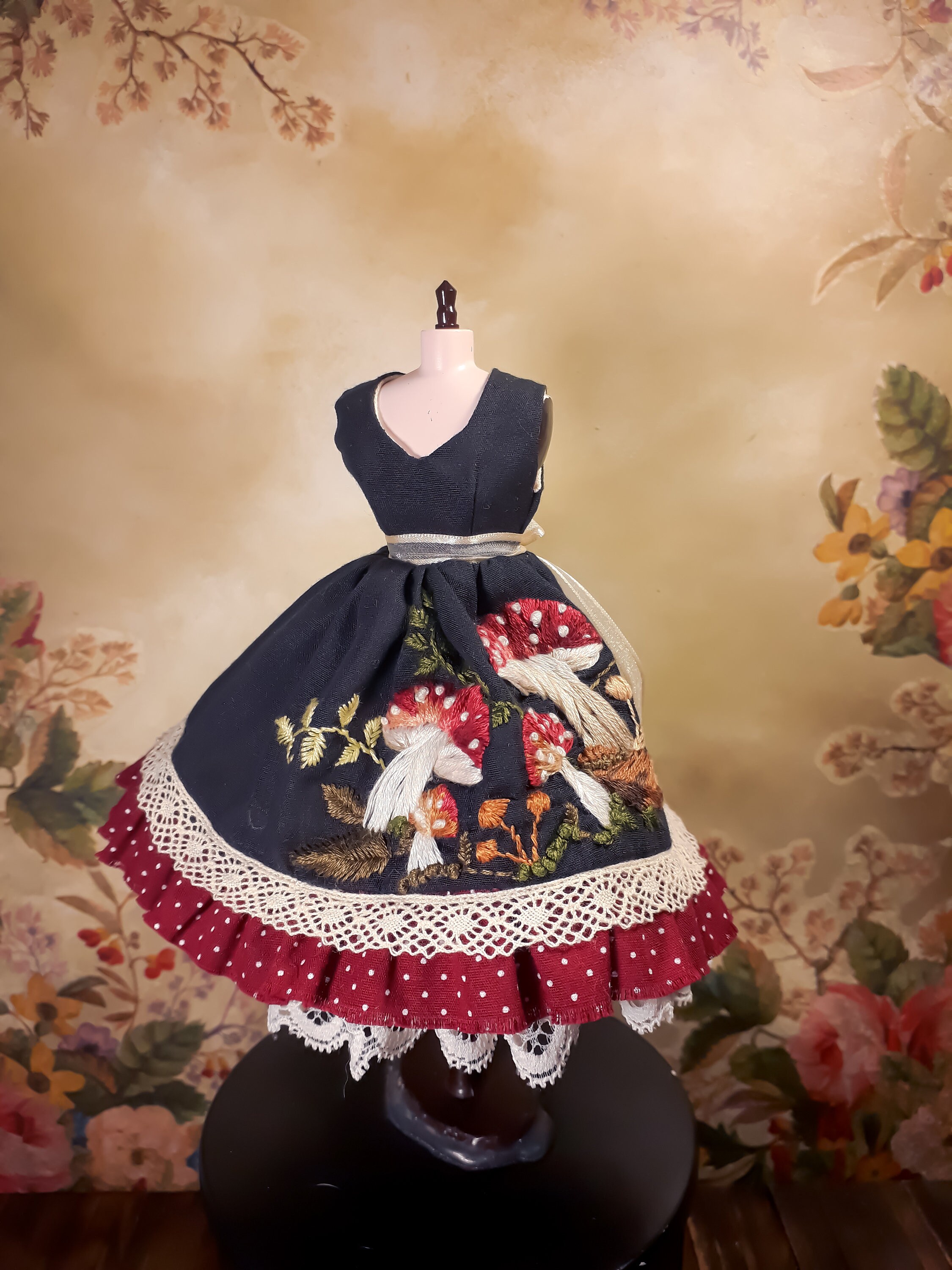 Black Embroidered Mushroom Dress Pullip and Blythe Etsy