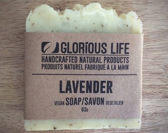 Savon naturel Lavande - 1 barre (2,2 oz/63 g) - Pain de savon, savon végétalien, savon fait main, savon pour le visage, savon pour les mains, savon parfumé, savon de bain