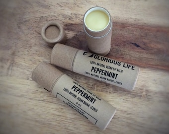 Peppermint Lip Balm - 100% Natural & Vegan - Paperboard Compostable Tube - Zero Waste Plastic Free Packaging