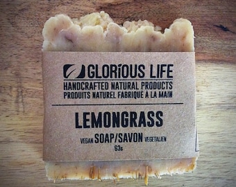 Natural Soap, LEMONGRASS Soap - 1 bar (2.2oz/63g) - Essential Oil Soap, Vegan Soap, Paraben Free Soap, SLS Free Soap, Eco Friendly Soap,