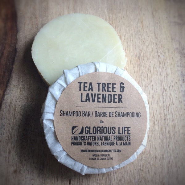 Tea Tree & Lavender Solid Shampoo Soap Bar: Natural Ingredients, Vegan, Eco-Friendly, Free of Synthetic Dyes / Scents / Foaming Agents