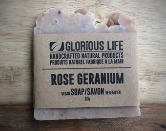 Rose Geranium Soap Bar - A Luxurious, Beautifully Scented, Handcrafted, Moisturizing Hand, Face & Body Bar Made with All Natural Ingredients