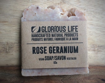 Natural ROSE GERANIUM Soap - 1 bar (2.2 oz./63g) - Glorious Life Soap