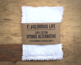 WHITE - Organic Cotton Terry Sponge Alternative - Zero Waste Plastic Free Reusable Washable Eco Friendly Unsponge, Non Sponge, Dish Scrubby