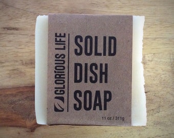 11 oz Solid Dish Soap, Zero Waste Dish Soap, Vegan Dish Soap, Natural Dish Soap, Eco-Friendly Washing Up Block, Toxin Free Dish Soap Block