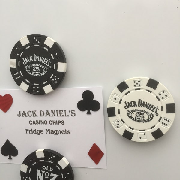 JACK DANIELS No7 x 4 Casino Poker Chips Fridge Magnets/White Board Etc. Strong Magnets- Stocking Filler-Small Gift- Secret Santa-Fathers day