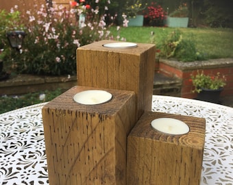SET OF THREE Wooden Candle Holders