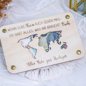 Confezione regalo in denaro mappa del mondo per matrimonio in legno - regalo speciale - idea regalo matrimonio - regalo sposi - fondo per le vacanze