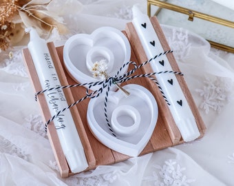 Hochzeit Geschenkset mit Stabkerzen und Herz Kerzenständer Raysin - Hochzeitsgeschenk - Mitbringsel - Geschenk zur Hochzeit