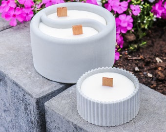 Outdoor candle rapeseed wax in concrete bowl - decoration garden balcony terrace - concrete light - hygge - concrete candle