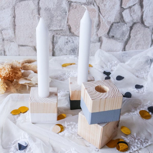 Kerzenständer quadratisch Holz mit Stabkerze