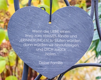 Slate heart + engraving as a memorial stone personalized with name as grave decoration - memorial plaque grave decoration - sympathy gift