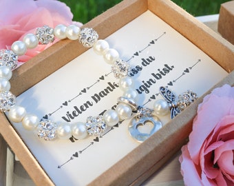 Armband Hochzeit - Geschenkset Überraschung - Trauzeugin, Brautjungfer, Brautmama, Brautschmuck, Blumenmädchen, Danke