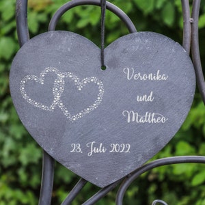 Schieferherz Geschenk Hochzeit + Gravur personalisiert mit Name + Datum  - Geschenkidee Brautpaar - persönliche Erinnerung Hochzeit