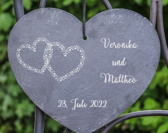 Slate heart gift wedding + engraving personalized with name + date - gift idea bride and groom - personal memory wedding