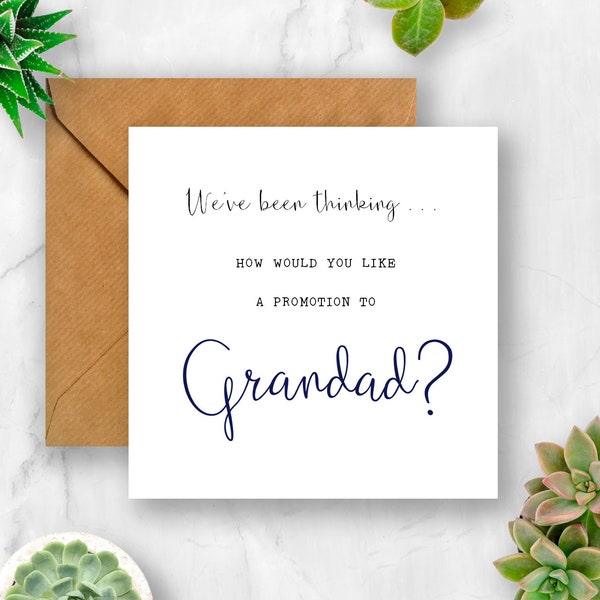 Pregnancy Announcement Card, We've Been Thinking.. How Would You Like a Promotion to Grandad?, Expecting Card, Pregnancy Card, Baby Announce