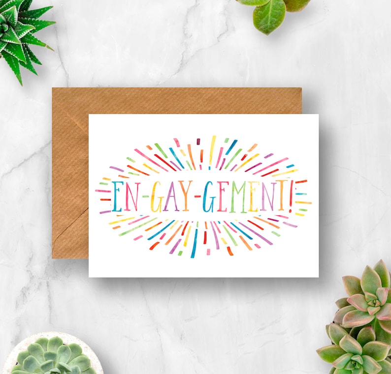 En-gay-gement Sunburst Card, Engagement Card, Card for Engagement, Gay Engagement Card, En-gay-gement Card image 1