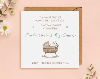 Baby Basket Pregnancy Announcement Card, Auntie, Uncle and Cousin, Expecting Card, Pregnancy Card, Baby Card, Uncle, Aunty and Big Cousin