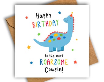 Happy Birthday to the Most Roarsome Cousin Dinosaur Card, Dinosaur Birthday Card, Cousin Birthday Card, Birthday Card for Cousin, Dinosaur