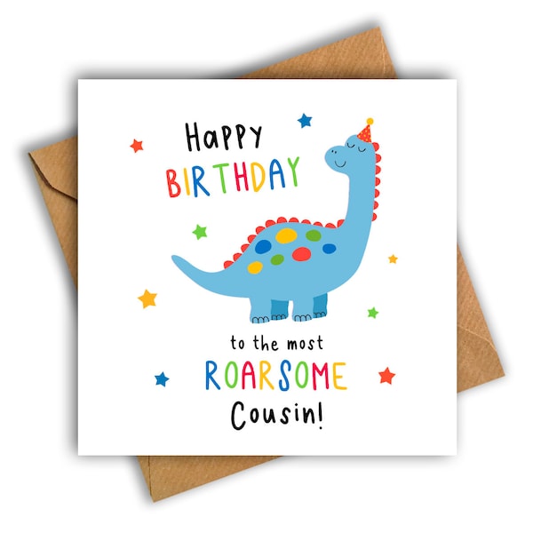 Happy Birthday to the Most Roarsome Cousin Dinosaur Card, Dinosaur Birthday Card, Cousin Birthday Card, Birthday Card for Cousin, Dinosaur