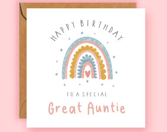 Happy Birthday Great Auntie Rainbow Card, Rainbow Birthday Card, Great Aunty Birthday Card, Card for Great Aunt, Great Auntie Birthday Card