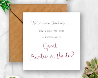 Pregnancy Announcement Card, We've Been Thinking... How Would You Like a Promotion to Great Auntie & Uncle?, Expecting Card, Pregnancy Card