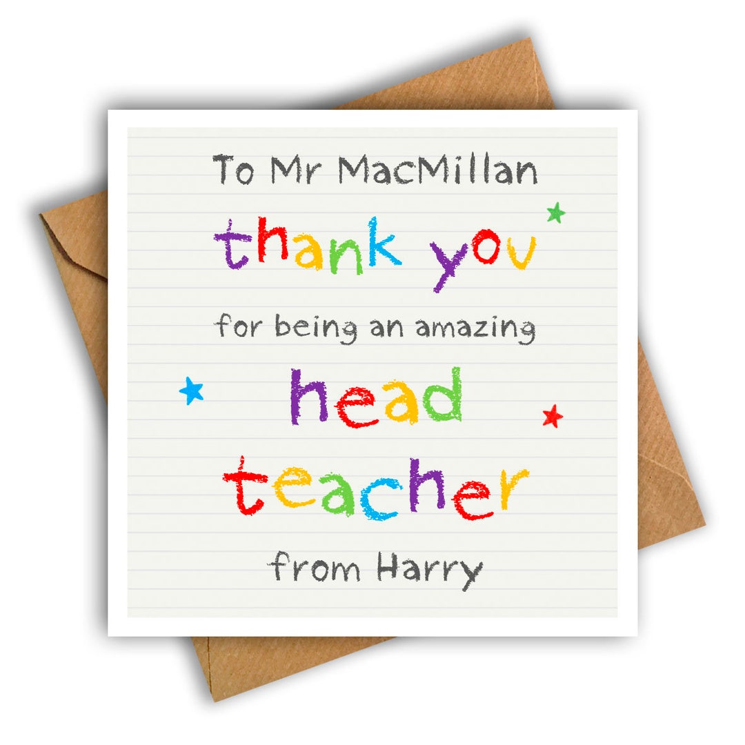 Rainbow Note Headteacher Thank You Card, Headteacher Card, Thank You