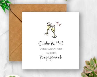 Personalised Engagement Congratulations with Champagne Glasses Card, Engaged Card, Engagement Card, Card for Engagement, Personalised Card