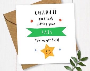 Personalised Star Good Luck Sitting your SATs Card, Card for SATs, Good Luck Card, Exams Card, Sitting Exams Card, Best of Luck Card, SATs