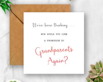 Pregnancy Announcement Card, We've Been Thinking... How Would You Like a Promotion to Grandparents Again?, Expecting Card, Pregnancy Card