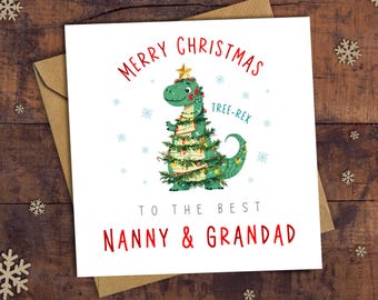 Carte de Noël Tree Rex grand-père, carte de Noël grand-mère et grand-père, carte de dinosaure, Noël des grands-parents, Noël grand-mère et grand-père