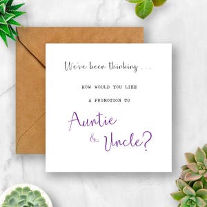 Pregnancy Announcement Card, We've Been Thinking How Would You Like a Promotion to Auntie & Uncle, Expecting Card, Pregnancy Card, Baby Card image 1