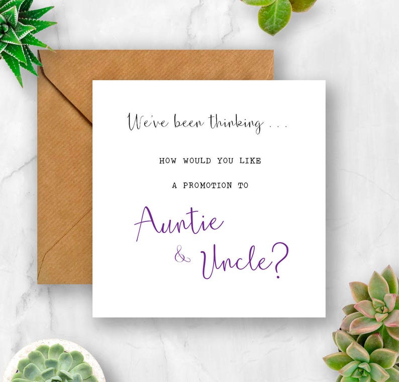 Pregnancy Announcement Card, We've Been Thinking How Would You Like a Promotion to Auntie & Uncle, Expecting Card, Pregnancy Card, Baby Card image 1
