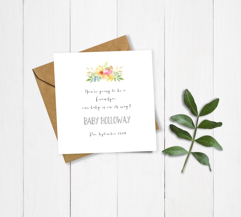 Baby Announcement Personalised Pregnancy Announcement Card Pregnancy Card Reveal Flowers You/'re Going to Be a Grandpa Expecting Card
