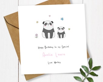 Personalised Pandas Auntie Birthday Card, Card for Aunt Birthday, Aunty Card, Card for Auntie, Aunt Birthday Card, Aunty Birthday Card