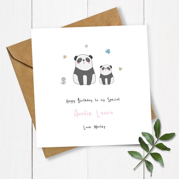 Personalised Pandas Auntie Birthday Card, Card for Aunt Birthday, Aunty Card, Card for Auntie, Aunt Birthday Card, Aunty Birthday Card