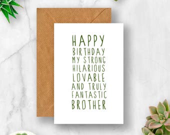 Sweet Description Happy Birthday Brother Card, Card for Brother, Brother Birthday, Brother Card, Funny Birthday Card, Cute Birthday Card