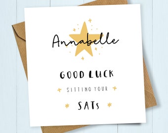 Personalised Gold Star Good Luck Sitting your SATs Card, Card for SATs, Good Luck Card, Exams Card, Sitting Exams Card, Best of Luck, SATs