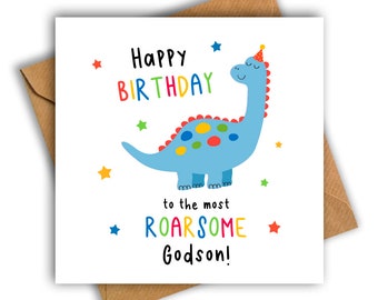 Happy Birthday to the Most Roarsome Godson Dinosaur Card, Dinosaur Birthday Card, Godson Birthday Card, Birthday Card for Godson, Dino Bday