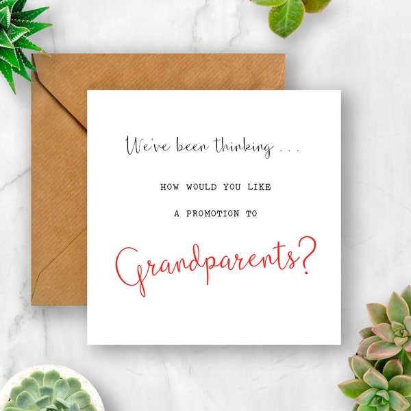 Pregnancy Announcement Card, We've Been Thinking... How Would You Like a Promotion to Grandparents?, Expecting Card, Pregnancy Card, Baby
